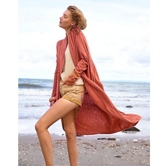 Free People Cuddle Up Long Cardigan in Cactus Tint - Picture 1 of 4